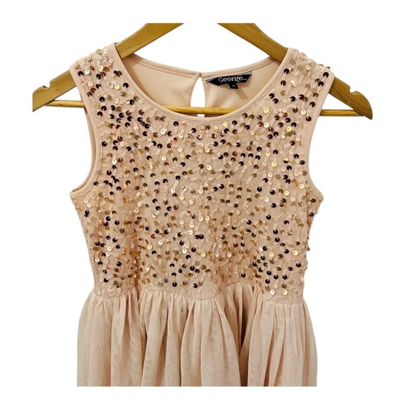 George Girls Size 12 Rose Gold Sequin Tulle Dress Party Special Occasion - Picture 3 of 5
